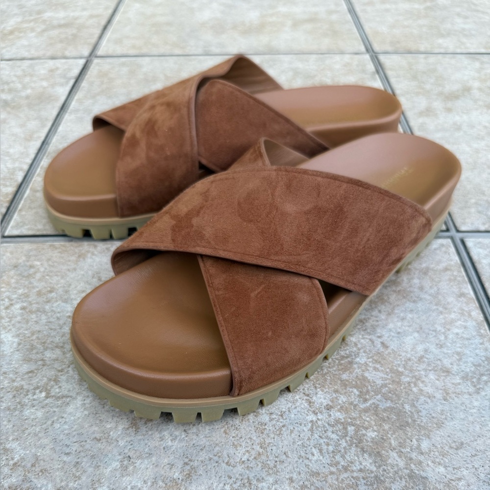 TAMARA MELLON WOMEN'S BROWN SOLID SLIDE SANDALS